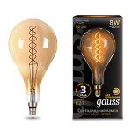 Лампа светодиод 8Вт груша А160 Е27 2400К 620Лм золото филамент прозр flexible Gauss Filament (1/6)