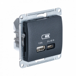 Розетка 2гн USB+USB A+C с/у антрацит механизм высокоскор.заряд. QC PD Glossa Schneider Electric
