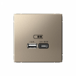 Розетка 2гн USB+USB A+C с/у шампань механизм высокоскор.заряд. QC PD ArtGallery Systeme Electric (1/8/16)