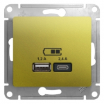 Розетка 2гн USB+USB A+C с/у фисташковый механизм 5В/2.4А 2х5В/1.2А Glossa Schneider Electric