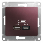 Розетка 2гн USB+USB A+C с/у баклажан механизм 5В/2.4А 2х5В/1.2А Glossa Schneider Electric
