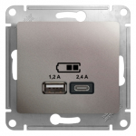Розетка 2гн USB+USB A+C с/у платина механизм 5В/2.4А 2х5В/1.2А Glossa Schneider Electric