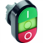 Фронтальная часть нажимной кнопки плоск., 2 упр. элемента цвет красный + зеленый с овал. линзой, с подсветкой, ABB