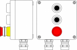 Ex пост управления из алюминия; 1Ex d e IIC T6 Gb X / Ex tb IIIB T80°CDb X / IP66;  Аварийная кнопка красная, 1NC/1NO -1 шт.; Кнопкачерная,1NC/1NO -2