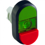 Фронтальная часть нажимной кнопки высок., 2 упр. элемента цвет красный + зеленый с овал. линзой, с подсветкой, ABB