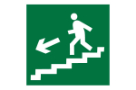 Знак эвакуационный E 14 "Направление к эвакуационному выходу по лестнице вниз налево" 200х200 мм, пластик самоклеящаяся с фотолюминесцентным покрытием