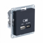 Розетка 2гн USB+USB A+C с/у карбон механизм высокоскор.заряд. QC PD AtlasDesign Systeme Electric