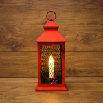 Декоративный фонарь со свечкой, красный корпус, размер 13.5х13.5х30,5 см, цвет теплый белый Neon-Night (6/6/6)