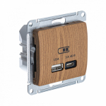 Розетка 2гн USB+USB A+C с/у дуб механизм высокоскор.заряд. QC PD Glossa Schneider Electric